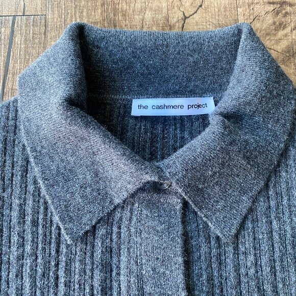 The Cashmere Project Ribbed Cardigan  in Chalkboard Heather, Size M - Picture 3 of 7